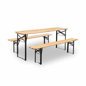 Mesa de madera 180cm con 2 bancos