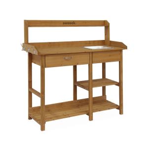 Mesa de madera para macetas con mucho espacio de almacenami…