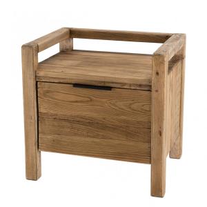 Mesa de noche con 1 cajón de madera de pino reciclada marró…