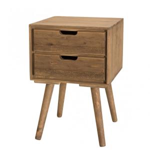 Mesa de noche escandinava madera marrón 2 cajones abeto