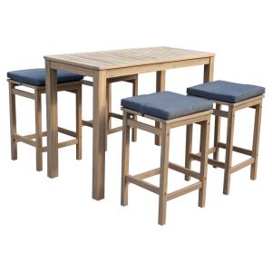 Mesa de pie de 4 plazas en acacia con cojines grises