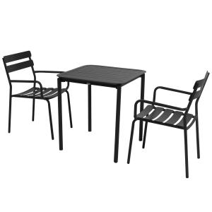 Mesa de terraza cuadrada (70 x 70 cm) y 2 sillones negros