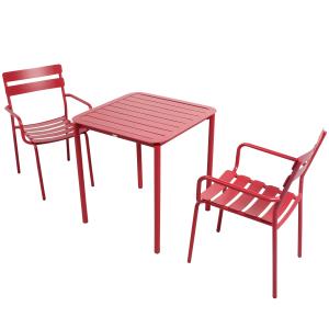 Mesa de terraza cuadrada (70 x 70 cm) y 2 sillones rojo osc…