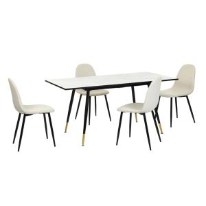 Mesa efecto mármol   4 sillas compactas de tela beige
