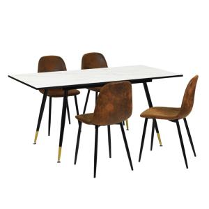 Mesa extensible efecto mármol   4 sillas marrones
