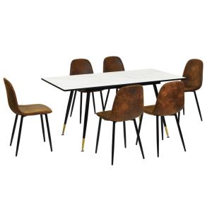 Mesa extensible efecto mármol   6 sillas vintage de ante ma…