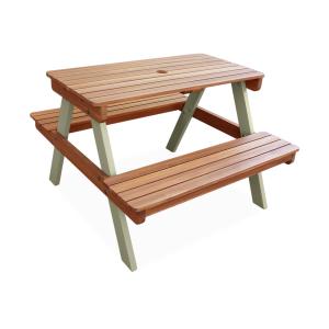 Mesa infantil de picnic de madera de 2 plazas, verde grisác…