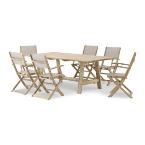Mesa lamas 200x100 y 6 sillas plegables textileno beige