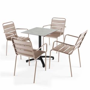 Mesa reclinable 60x60 cm gris claro con 4 sillones metal to…