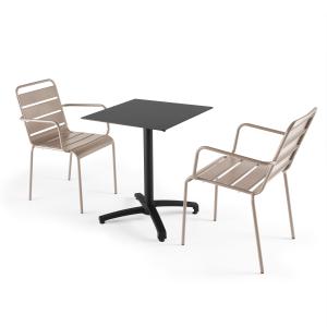 Mesa reclinable 60x60 cm roble claro con 2 sillones metal t…