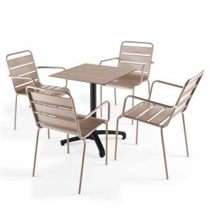 Mesa reclinable 60x60 cm roble claro y 4 sillones metal topo