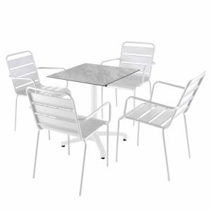 Mesa reclinable de mol 70x70 cm con 4 sillas de metal blanco