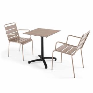 Mesa reclinable roble claro 60x60 cm con 2 sillones metal t…