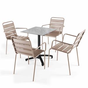 Mesa reclinable taupe 60x60 cm con 4 sillones metal topo