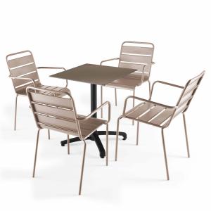 Mesa reclinable topo 60x60 cm y 4 sillones de metal topo