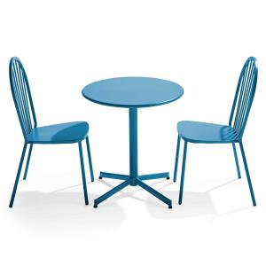 Mesa redonda de conjunto y 2 sillas de jardín de metal azul…