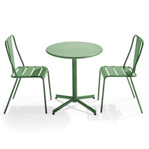 Mesa redonda de conjunto y 2 sillas de jardín de metal verd…