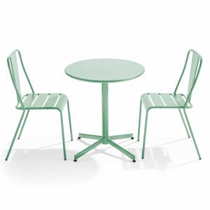 Mesa redonda de conjunto y 2 sillas de jardín de metal verd…