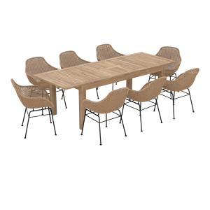 Mesa y sillas de jardín 8 personas, madera, resina trenzada