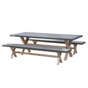 Mesa y sillas de jardín de cemento y madera de acacia 8 per…