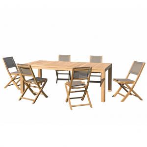 Mesa y sillas de jardín de madera de teca/textileno topo 6/…