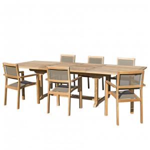 Mesa y sillas de jardín de madera de teca y textileno 10/12…