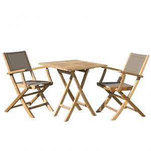 Mesa y sillas de jardín de madera de teca y textileno 2 per…