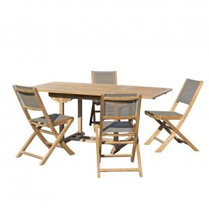 Mesa y sillas de jardín de madera de teca y textileno 4/6 p…
