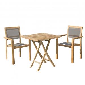 Mesa y sillas de jardín de madera de teca y textileno topo…
