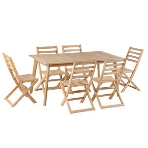 Mesa y sillas extensibles de 6 plazas en madera de acacia