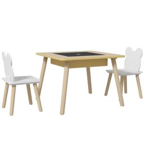 Mesa y sillas infantiles 60x60x44 cm madera natural y blanco