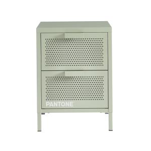 Mesilla de noche verde almendra metal cajones dobles 40cm