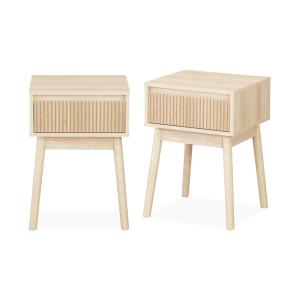 Mesita con decoración madera 1 cajón, set de 2, natural