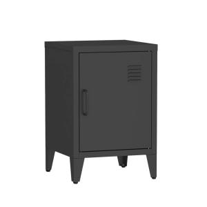 Mesita de estilo industrial con 1 puerta, negro