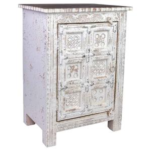 Mesita de madera acabado artesanal de 1 puerta blanco 53x40…