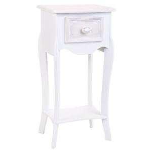 Mesita de madera de 1 cajon y 1 balda blanco 34x28x71