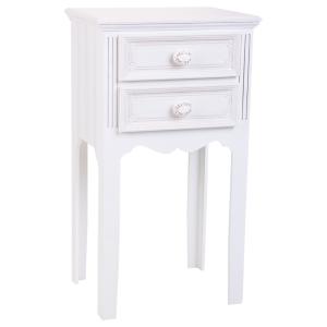Mesita de madera de 2 cajones blanco 38x28x69