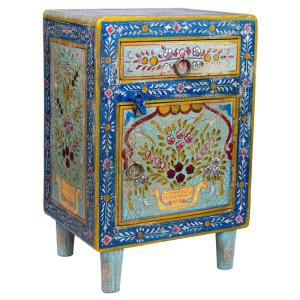Mesita de madera pintado artesanal multicolor, 40x30x60h cm