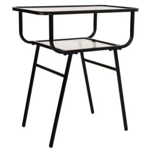 Mesita de metal y cristal con 1 balda gris 60x35x65,5
