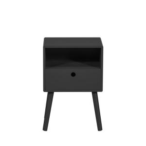 Mesita de noche 1 cajón, 1 nicho de madera - negro