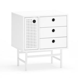 Mesita de noche blanca 3 cajones 1 puerta 48x35 cm