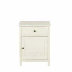 Mesita de noche blanca con 1 puerta y 1 cajón