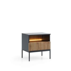 Mesita de noche con 1 cajón y led integrado negro y roble 5…