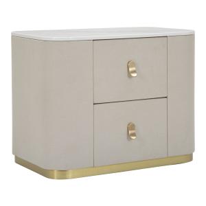 Mesita de noche con 2 cajones de madera y tela beige cm 60x…