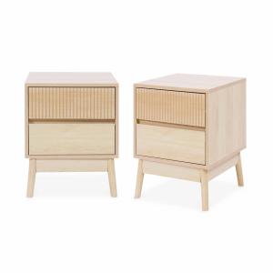 Mesita de noche con 2 cajones, set de 2, madera