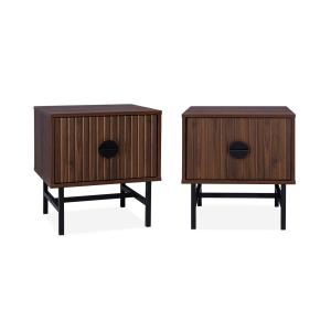 Mesita de noche con efecto madera, set de 2, madera oscura