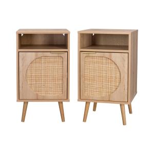 Mesita de noche con efecto madera, set de 2, natural