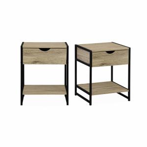 Mesita de noche con efecto madera y metal, set de 2, natural