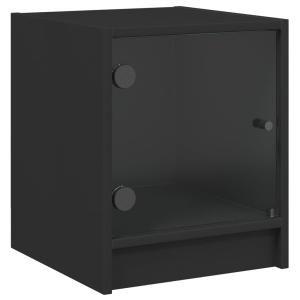 Mesita de noche con puerta de vidrio madera negro 35x37x42…