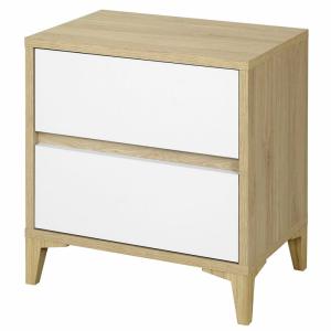 Mesita de noche de 2 cajones madera de roble y blanco